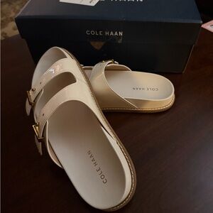 Cole Haan Women's Cream Slide Sandals with Gold Buckles